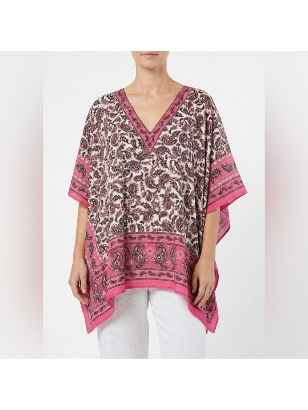 SPENSE Paisley Print Poncho Tunic Top Defined Sleeves Sz L MADE IN INDIA